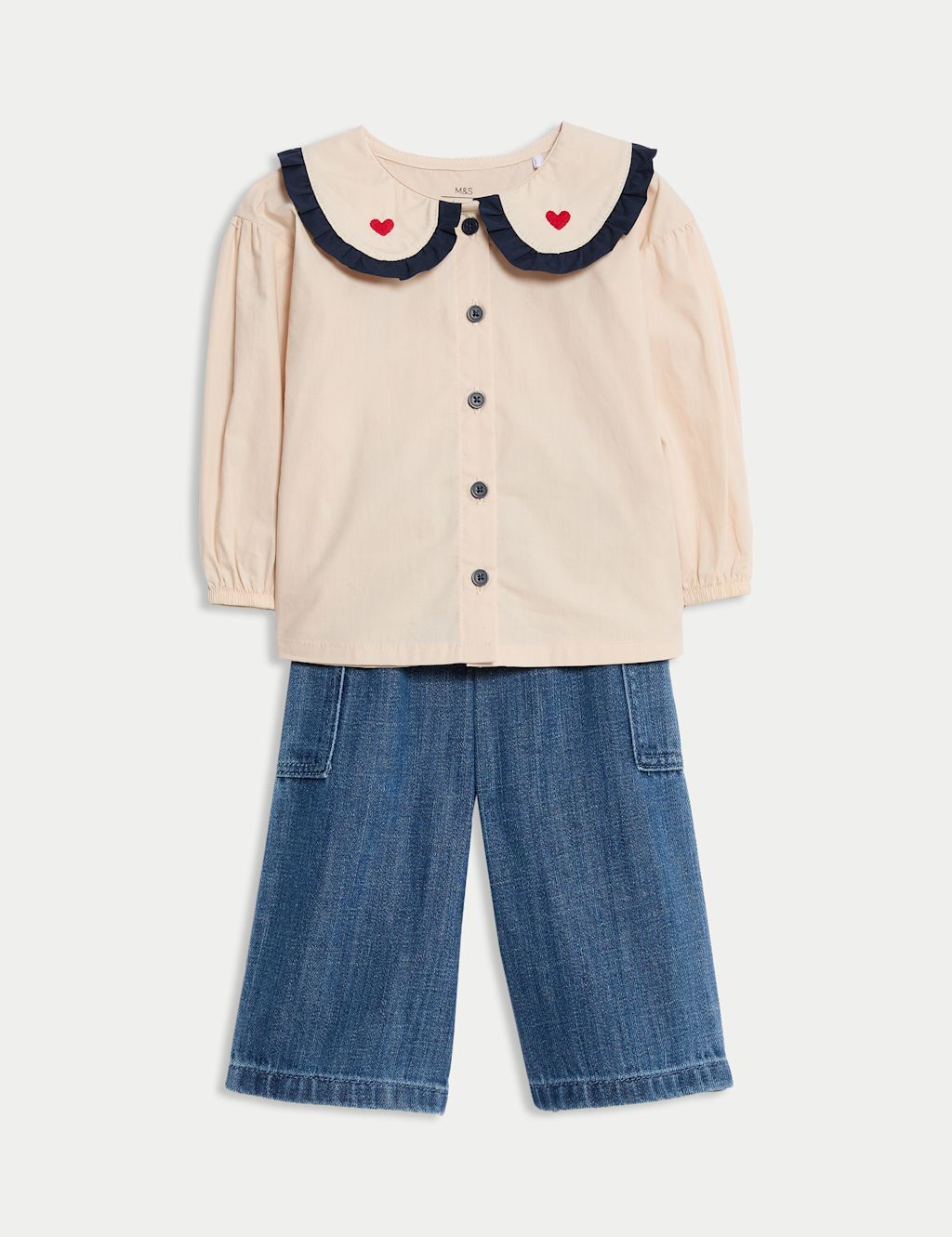 M&S 2pc Pure Cotton Heart Outfit (0 Mths - 6 Yrs) - 5-6Y - Denim Mix, Denim Mix