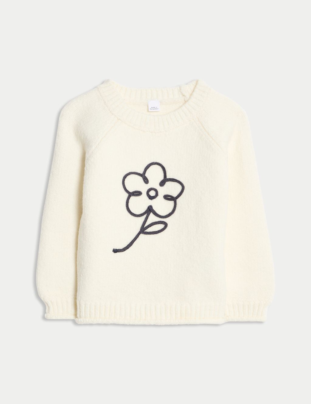 M&S Cotton Rich Flower Embroidered Jumper (0 Mths-6 Yrs) - 3-6 M - Cream, Cream