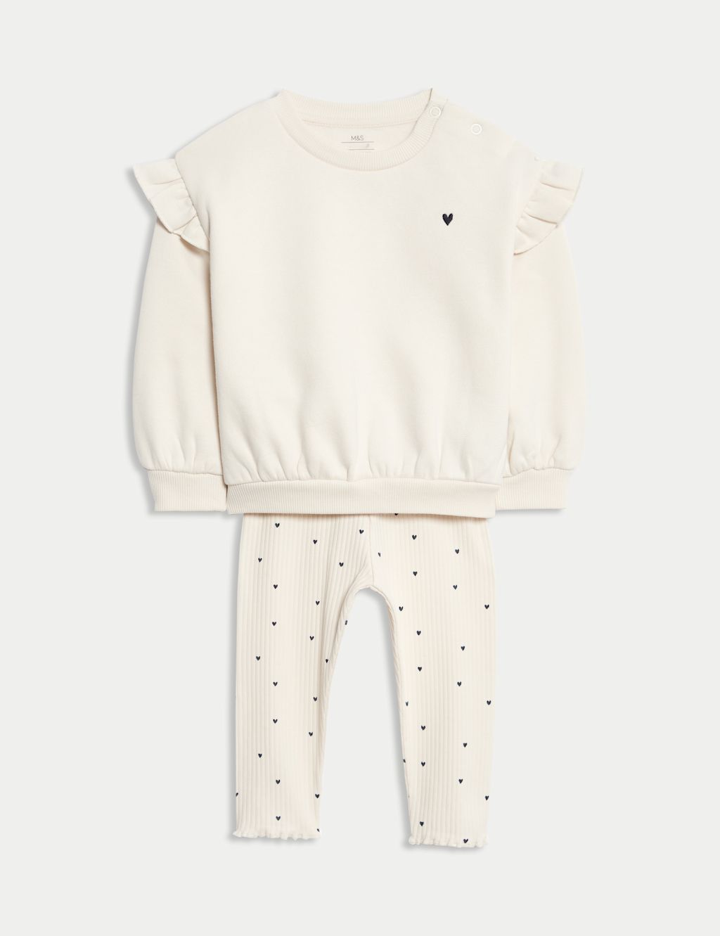 M&S 2pc Cotton Rich Jersey Heart Outfit (0 Mths - 6 Yrs) - 12-18 - Cream, Cream
