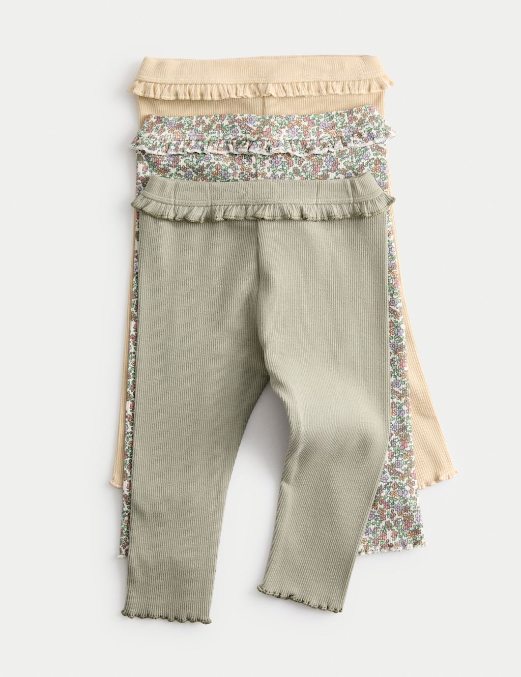M&S 3pk Cotton Rich Floral Mix Leggings (0-3 Yrs) - 12-18 - Green Mix, Green Mix