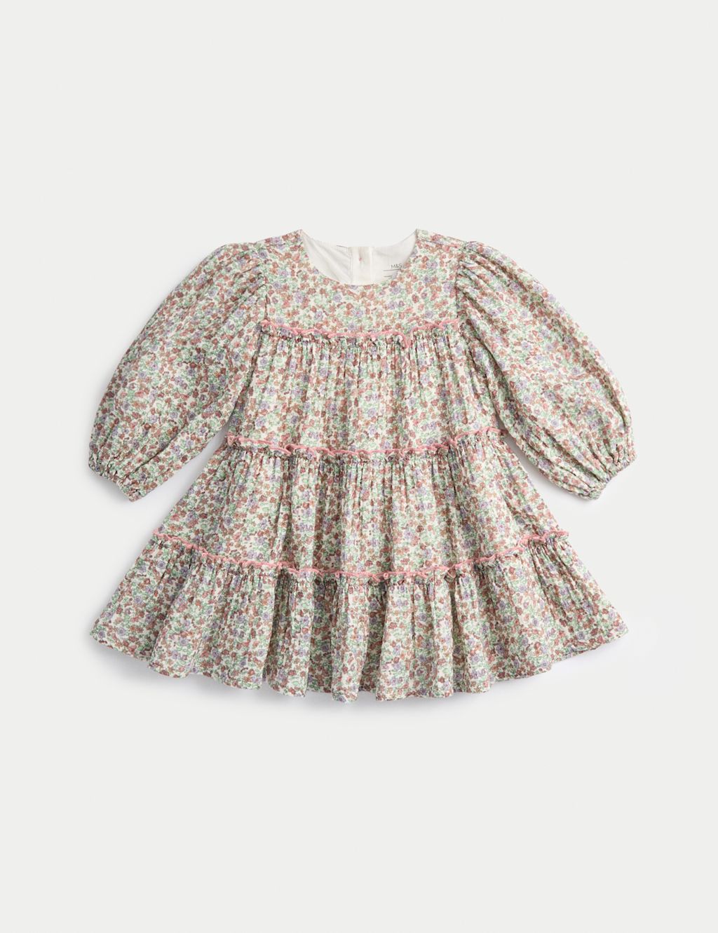 M&S Cotton Ditsy Floral Tiered Dress(0-6 Yrs) - 4-5Y - Cream Mix, Cream Mix