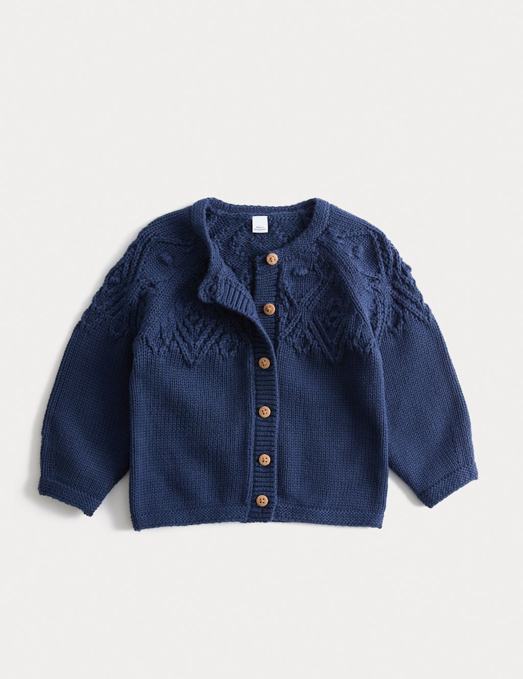 M&S Pure Cotton Bottle Stitch Yoke Cardigan (0-3 Yrs) - 2-3Y - Navy, Navy
