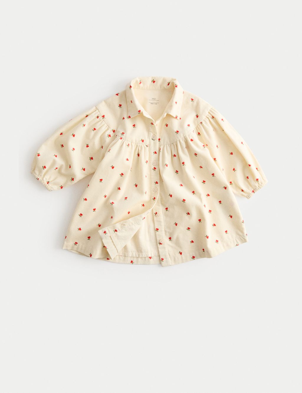 M&S Pure Cotton Cord Rose Print Dress (0 Mths-6 Yrs) - 0-3 M - Cream, Cream