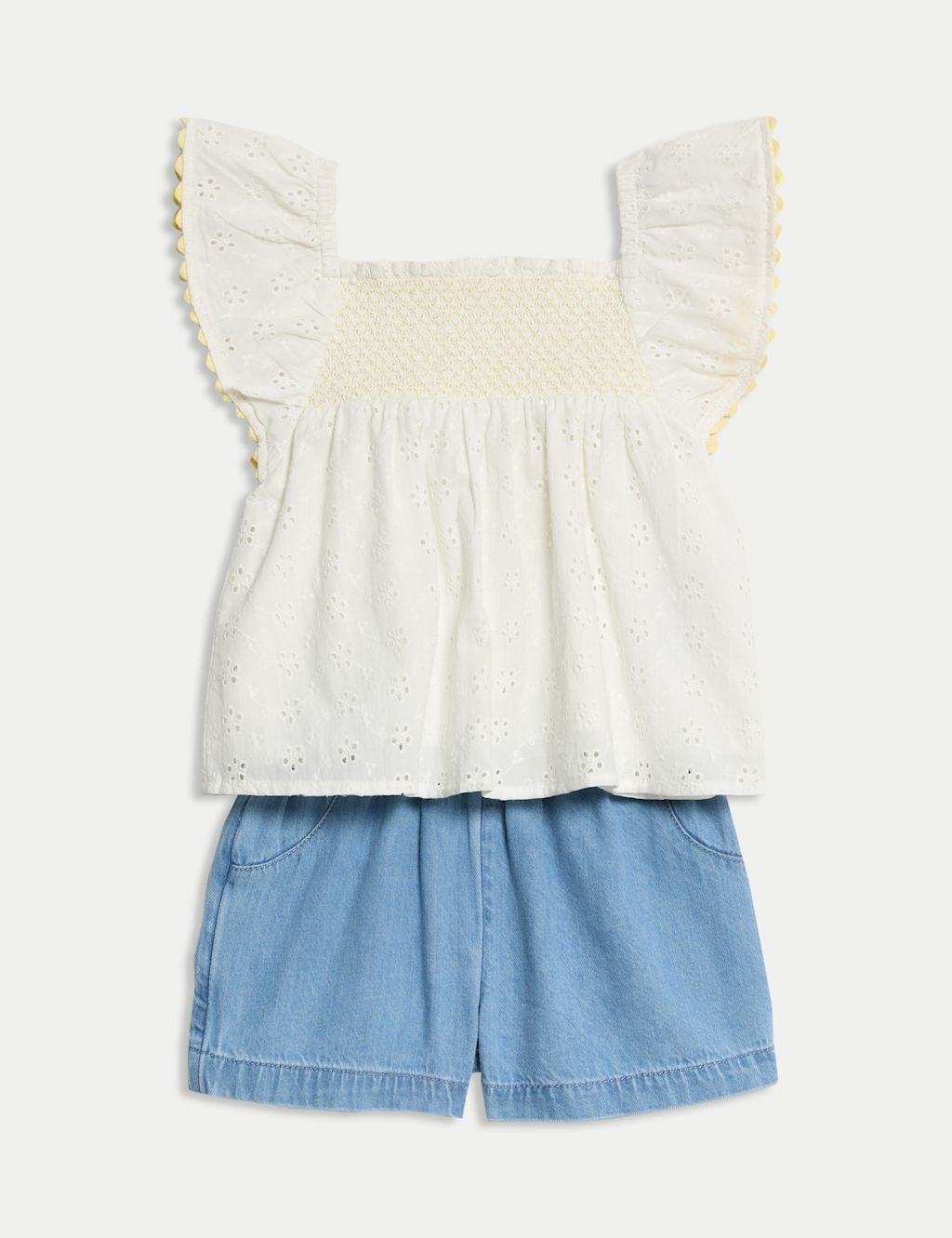 M&S 2pc Pure Cotton Broderie Outfit (0-6 Yrs) - 12-18 - Ivory Mix, Ivory Mix