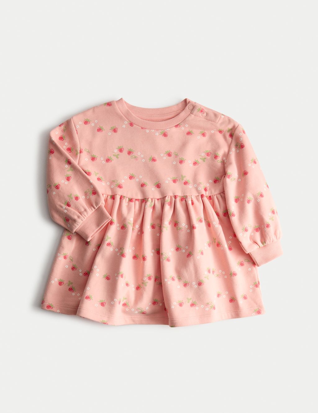 M&S Cotton Rich Strawberry Print Jersey Dress (0-3 Yrs) - 12-18 Months - Pink Mix, Pink Mix