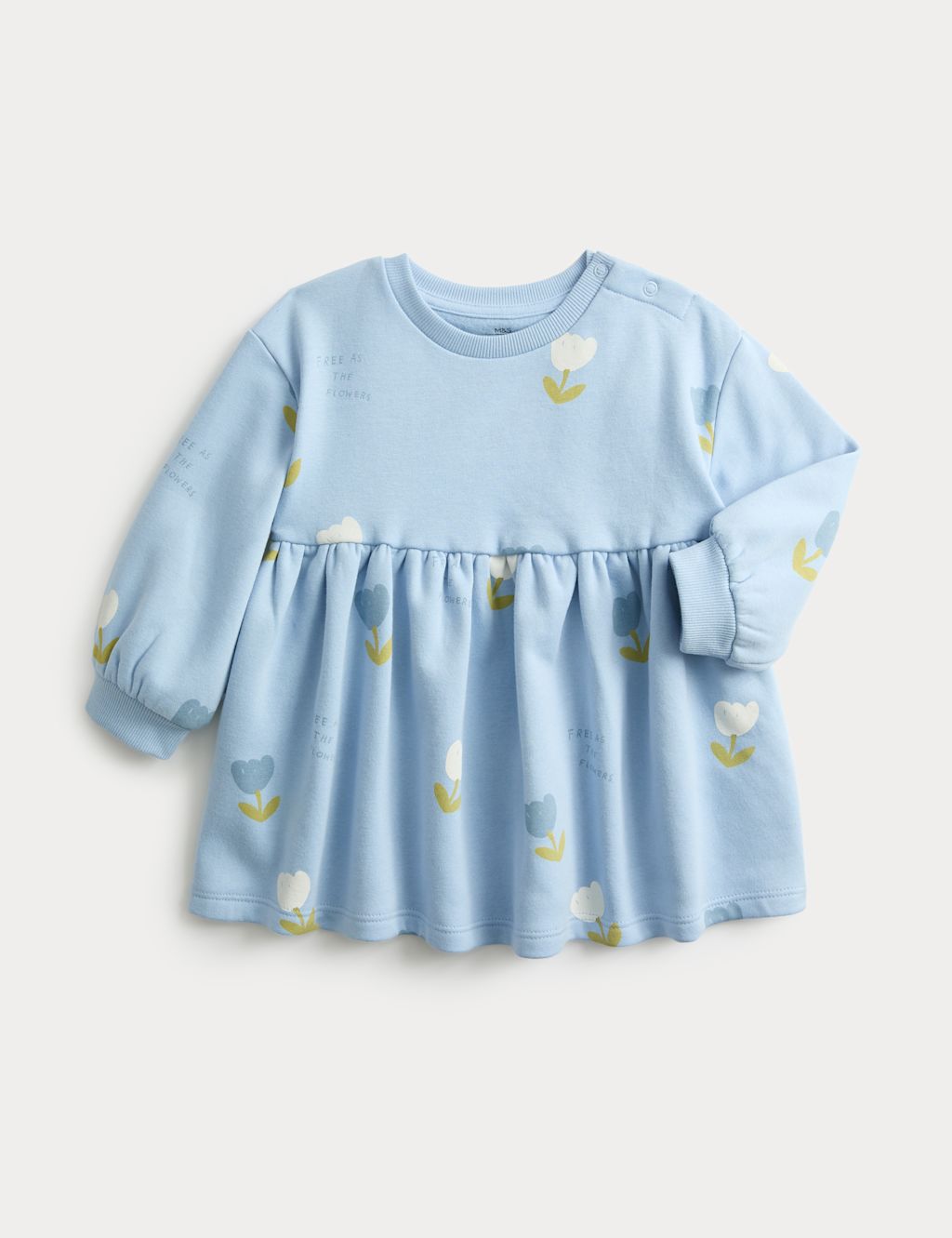 M&S Cotton Rich Tulip Jersey Dress (0-6 Yrs) - 12-18 Months - Blue, Blue