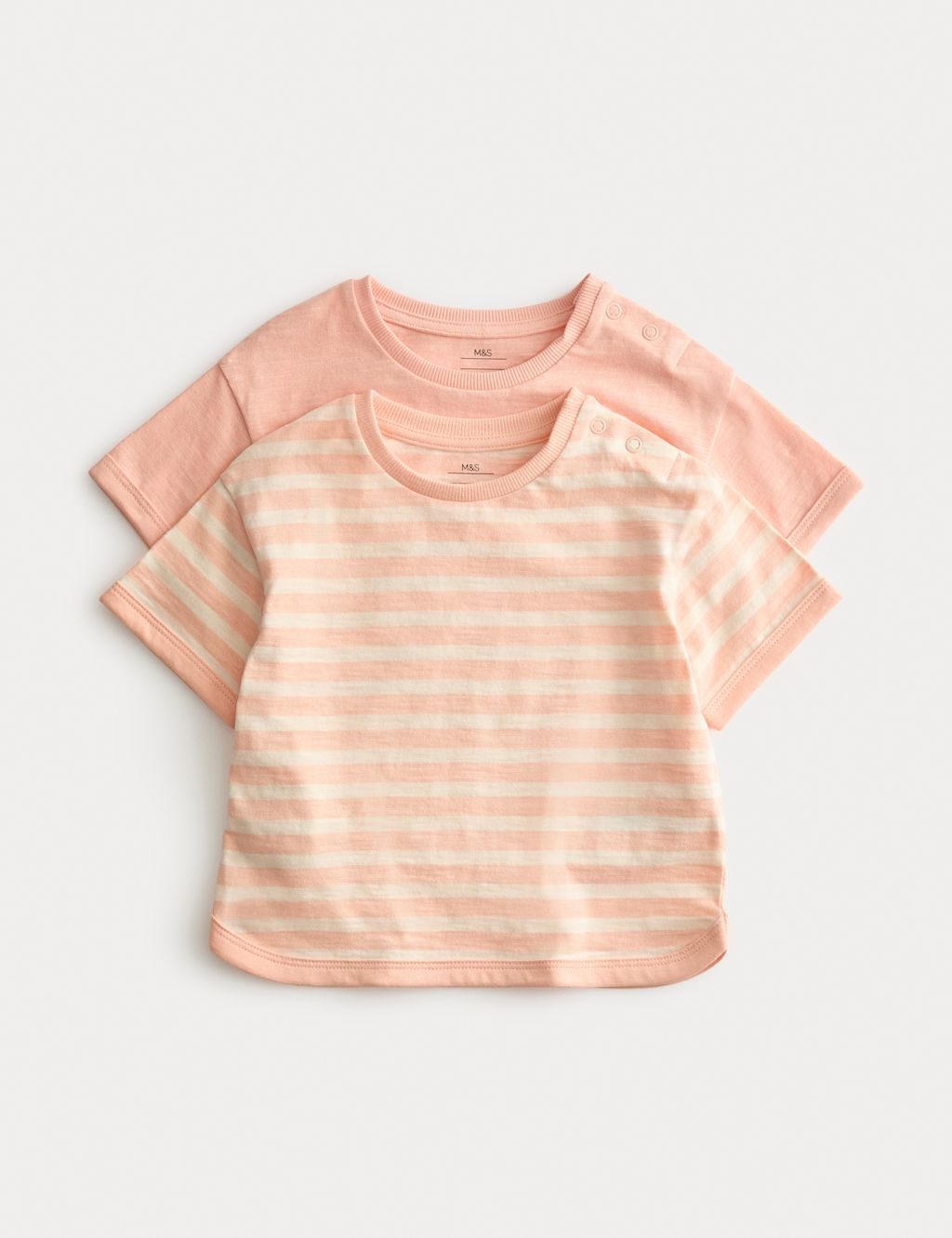 M&S 2 Pack Pure Cotton Patterned Tops (0-5 Yrs) - 0-3 Months - Peach Mix, Peach Mix
