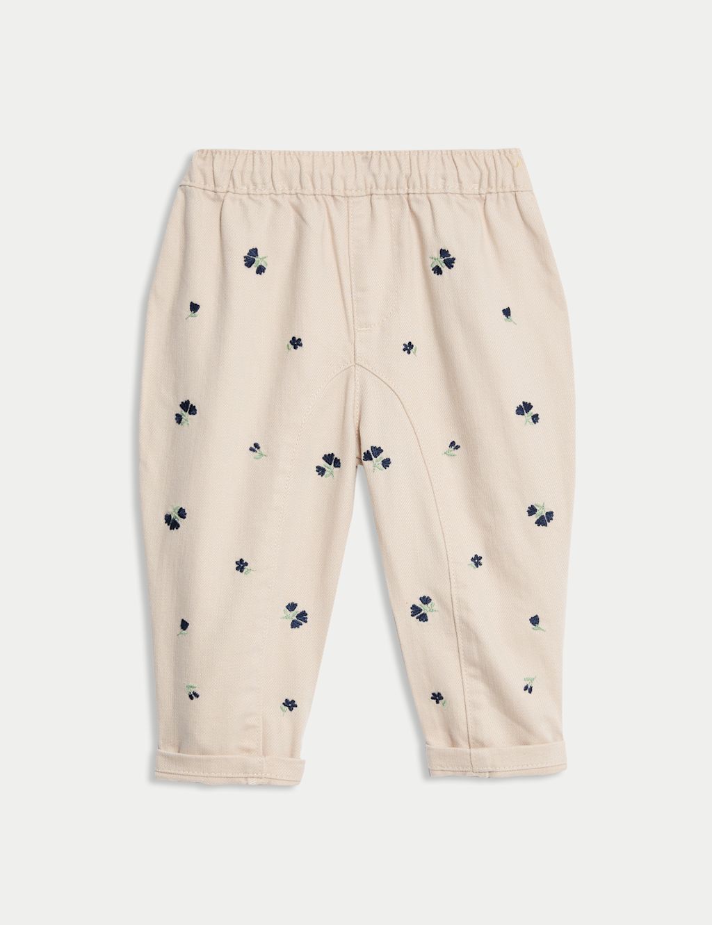 M&S Cotton Rich Floral Embroidered Jeans (0-6 Yrs) - 0-3 M - Cream Mix, Cream Mix