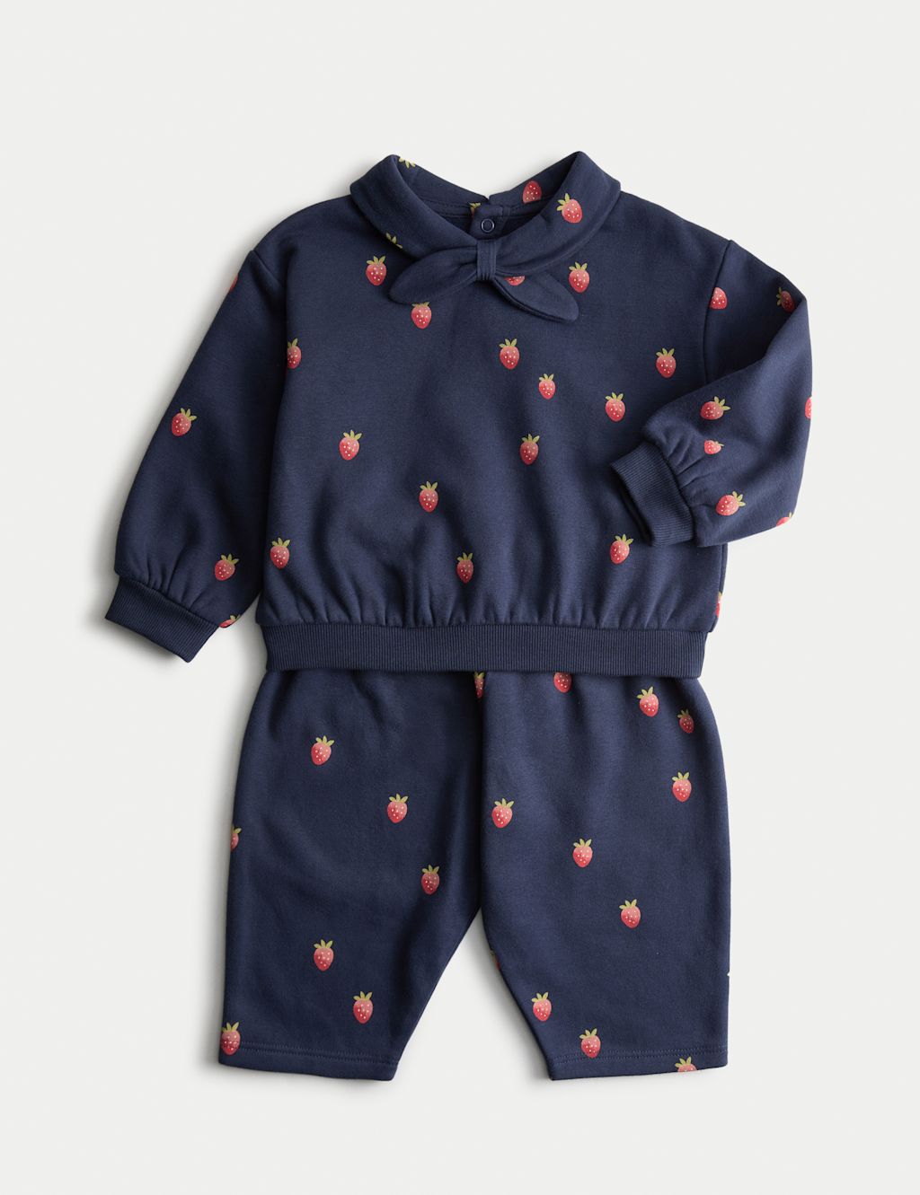 M&S 2pc Cotton Rich Strawberry Top & Bottom Outfit (0 Mths-3 Yrs) - 12-18 Months - Navy, Navy