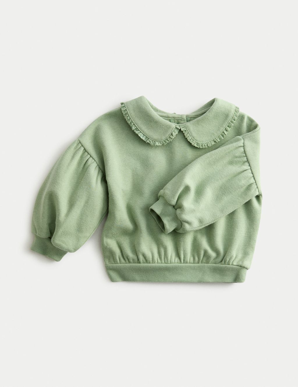 M&S Cotton Rich Collar Detail Sweatshirt (0 Mths-3 Yrs) - 12-18 - Green, Green