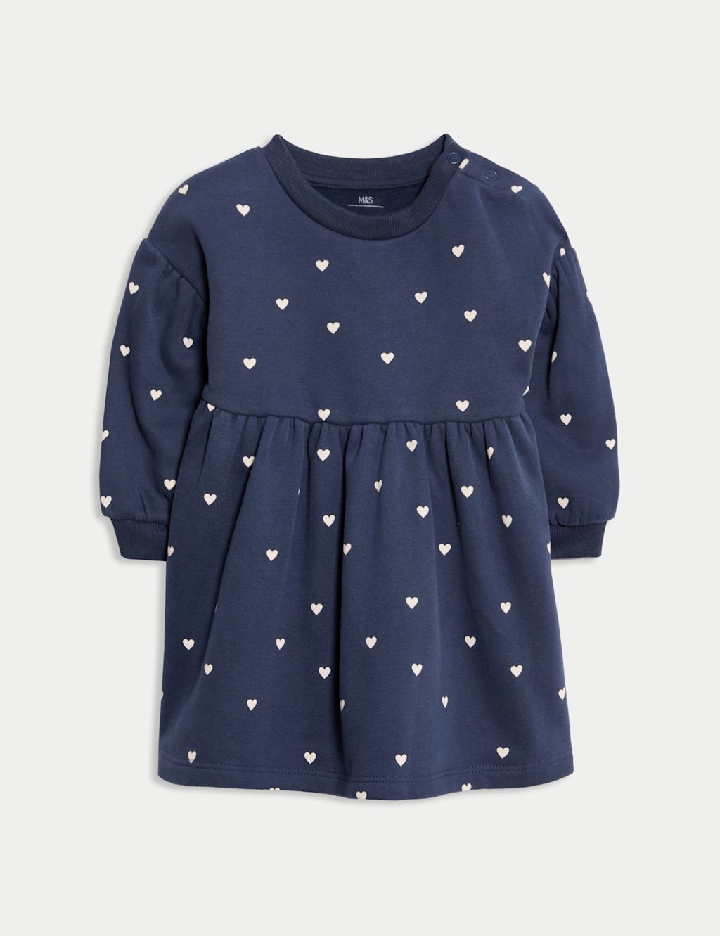 M&S Cotton Rich Heart Print Dress (0-36 Mths) - 0-3 M - Navy, Navy