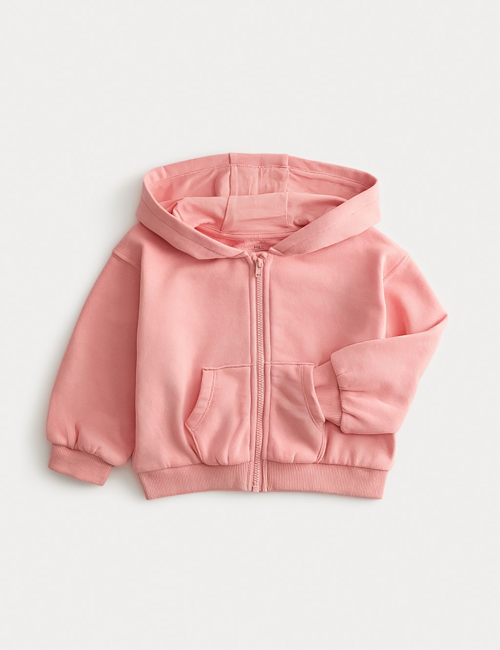 M&S Cotton Rich Pink Zip Hoodie (0-3 Yrs) - 0-3 Months, Pink