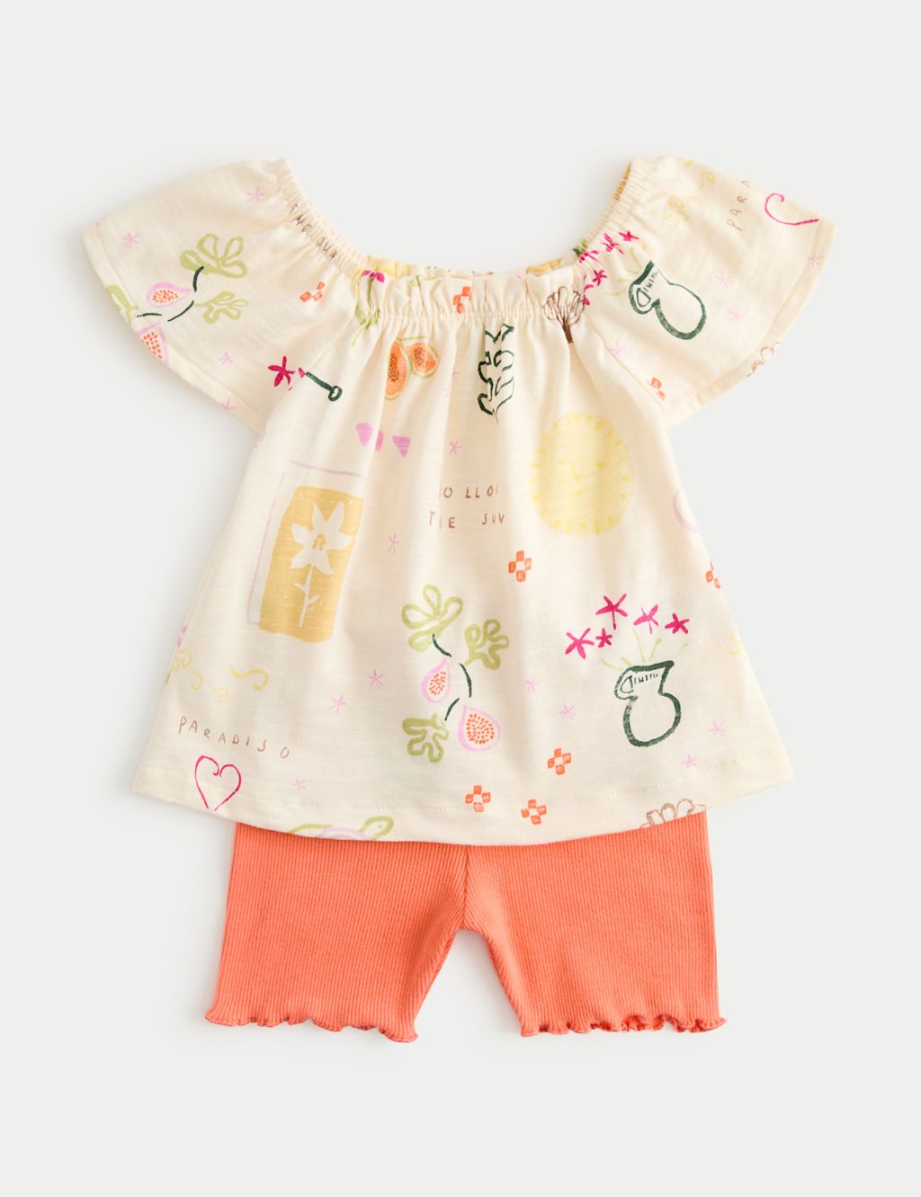 M&S Cotton Rich Printed Top & Bottom Set (0 -5 Yrs) - 0-3 Months - Multi, Multi