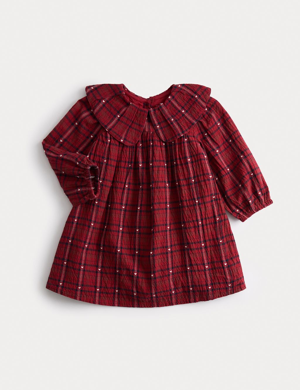 M&S Cotton Blend Checked Dress (0 Mths-6 Yrs) - 0-3 M - Red, Red