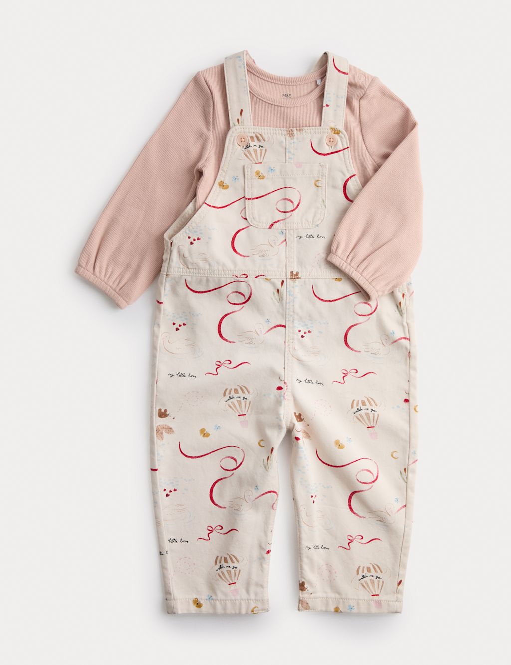 M&S Mouse Print Woven Dungaree Outfit (0 - 36 Mths) - 18-24 - Cream, Cream