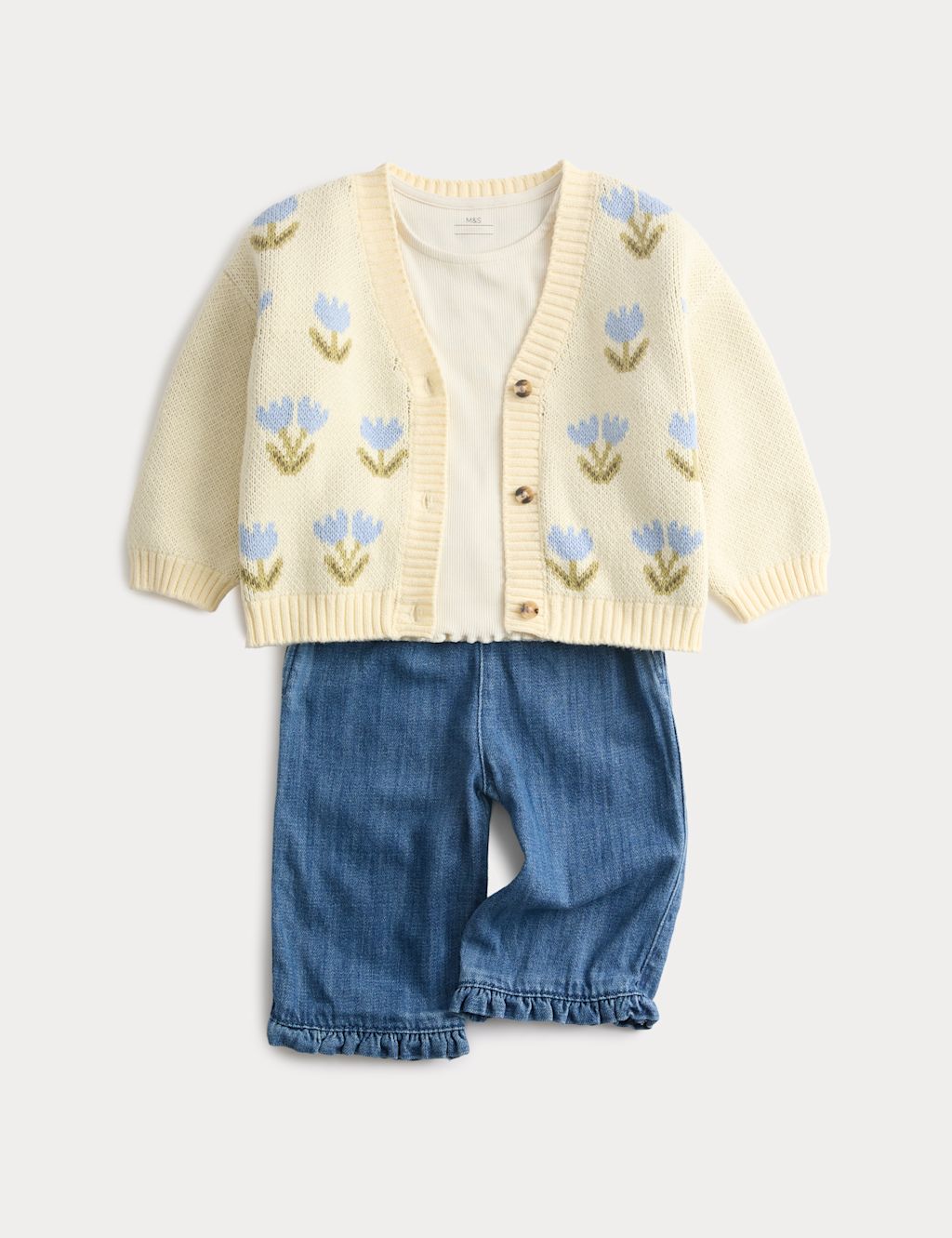 M&S 3 Piece Cotton Rich Outfit (0-6 Yrs) - 18-24 Months - Multi, Multi