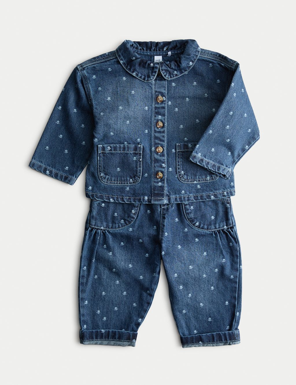 M&S 2pc Pure Cotton Denim Outfit (0-6 Yrs) - 0-3 Months, Denim