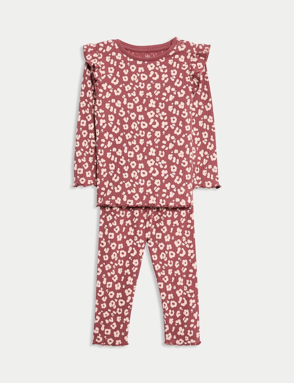 M&S 2pc Cotton Rich Leopard Top & Bottom Outfit (0-6 Yrs) - 5-6Y - Pink Mix, Pink Mix