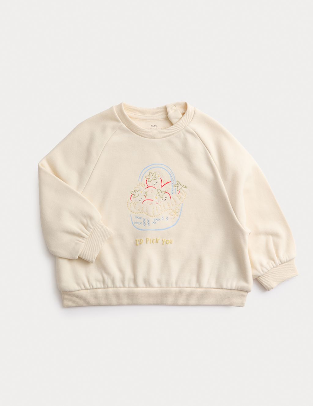 M&S Cotton Rich Strawberry Basket Sweatshirt (0-6 Yrs) - 18-24 Months - Cream, Cream