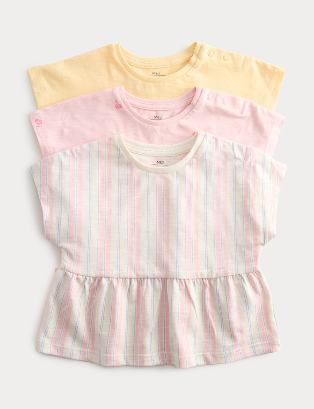 M&S 3 Pack Pure Cotton Patterned Tops (0-5 Yrs) - 0-3 Months - Multi, Multi