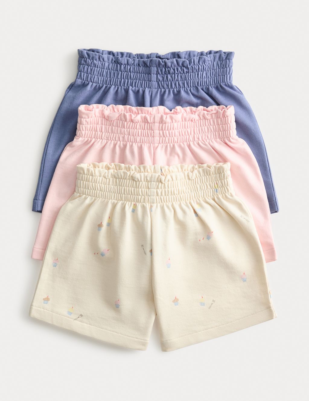 M&S 3 Pack Pure Cotton Cupcake Shorts (0-5 Yrs) - 0-3 Months - Multi, Multi