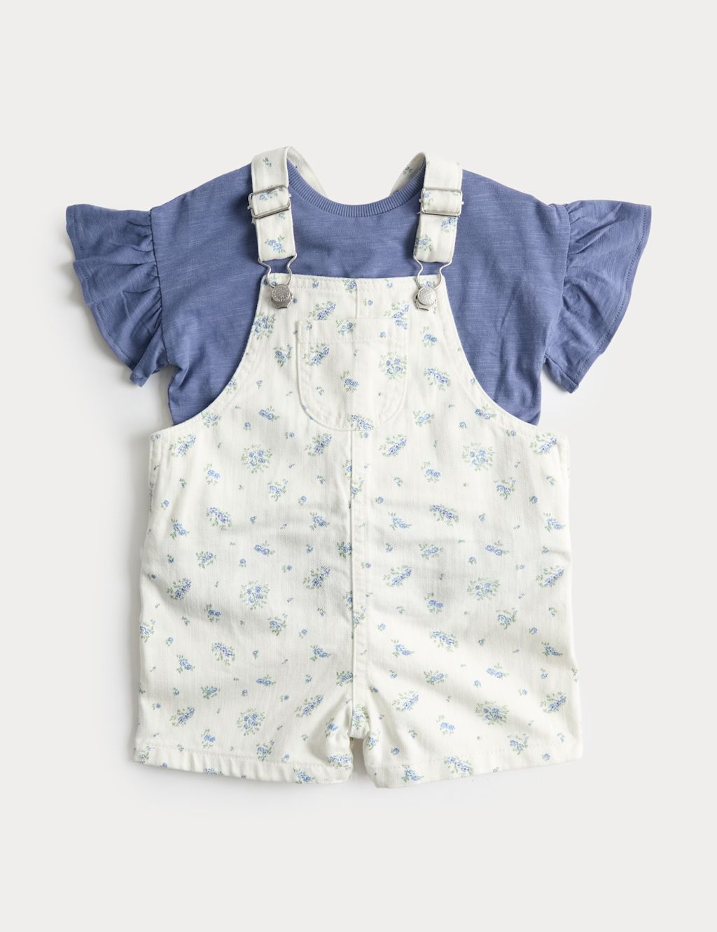 M&S 2 Piece Cotton Rich Dungaree Outfit (0-3 Yrs) - 0-3 Months - Cream Mix, Cream Mix