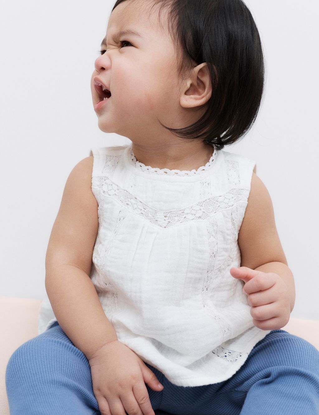 M&S 2 Piece Cotton Rich Blouse & Leggings Outfit (0-5 Yrs) - 0-3 Months - Blue Mix, Blue Mix