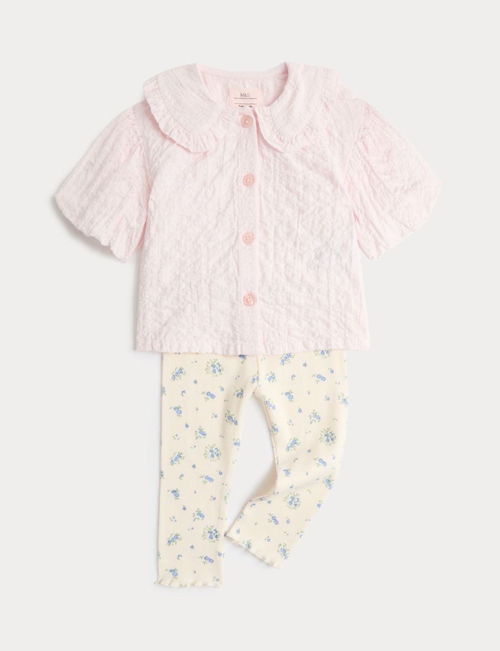 M&S 2 Piece Cotton Rich Outfit (0-5 Yrs) - 0-3 Months - Pink Mix, Pink Mix