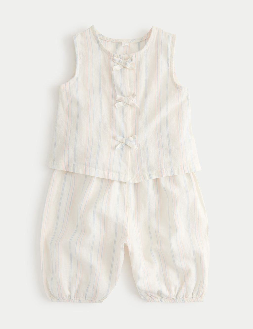M&S Cotton Rich Striped Top & Bottom Outfit (0-5 Yrs) - 12-18 Months - Cream Mix, Cream Mix