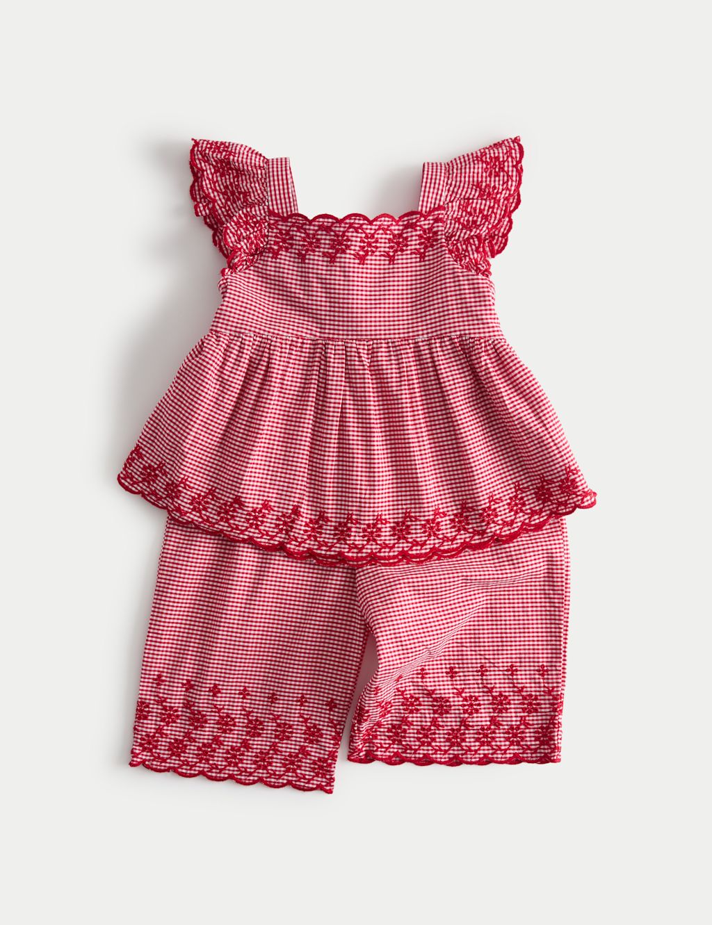M&S Gingham Top & Bottom Outfit (0-5 Yrs) - 12-18 Months - Red Mix, Red Mix