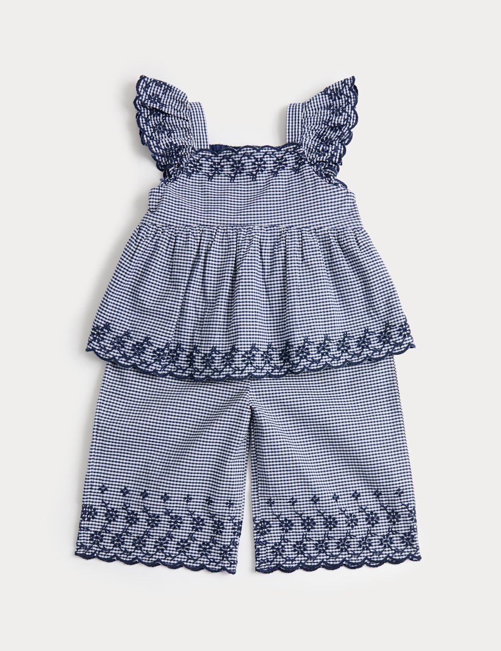 M&S Gingham Top & Bottom Outfit (0-5 Yrs) - 0-3 Months - Blue Mix, Blue Mix