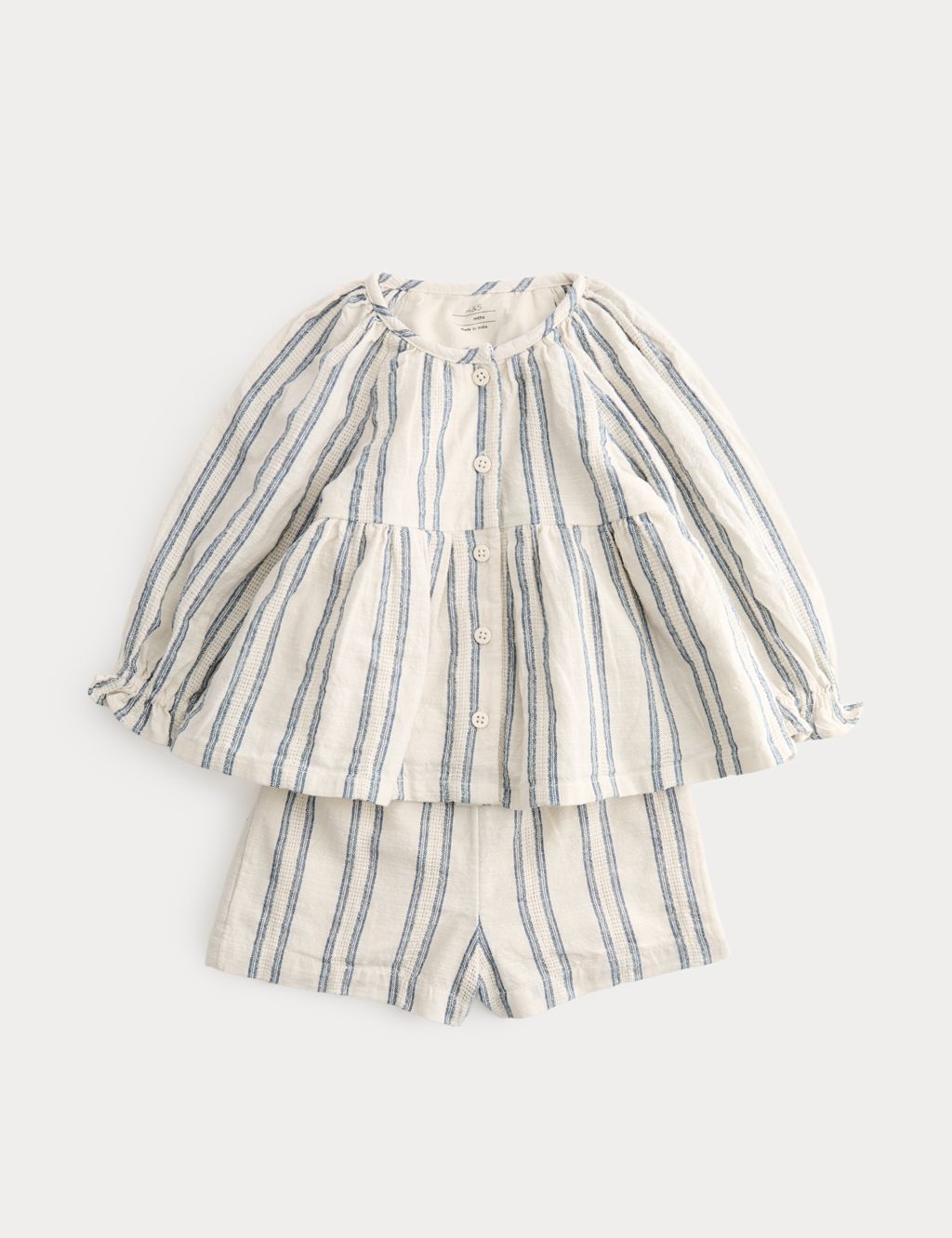 M&S 2 Piece Pure Cotton Top & Bottom Outfit (0-5 Yrs) - 3-4 Years - Cream Mix, Cream Mix