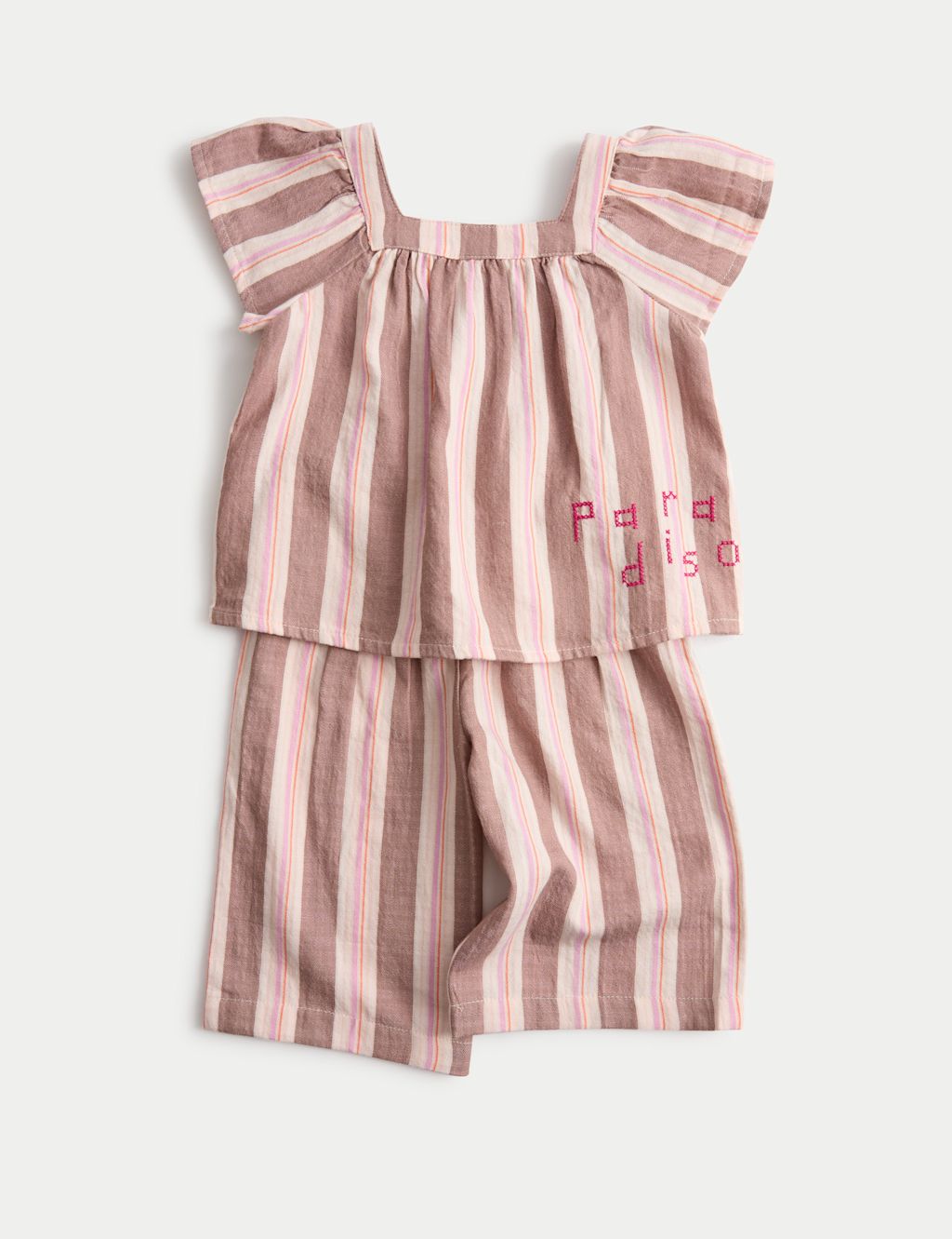 M&S 2 Piece Pure Cotton Stripe Outfit (0-5 Yrs) - 0-3 Months - Brown Mix, Brown Mix