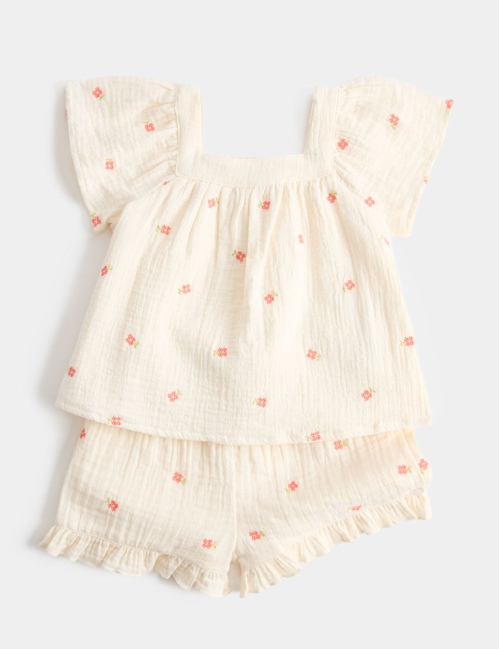 M&S 2 Piece Blouse & Shorts Outfit (0-5 Yrs) - 0-3 Months - Cream, Cream