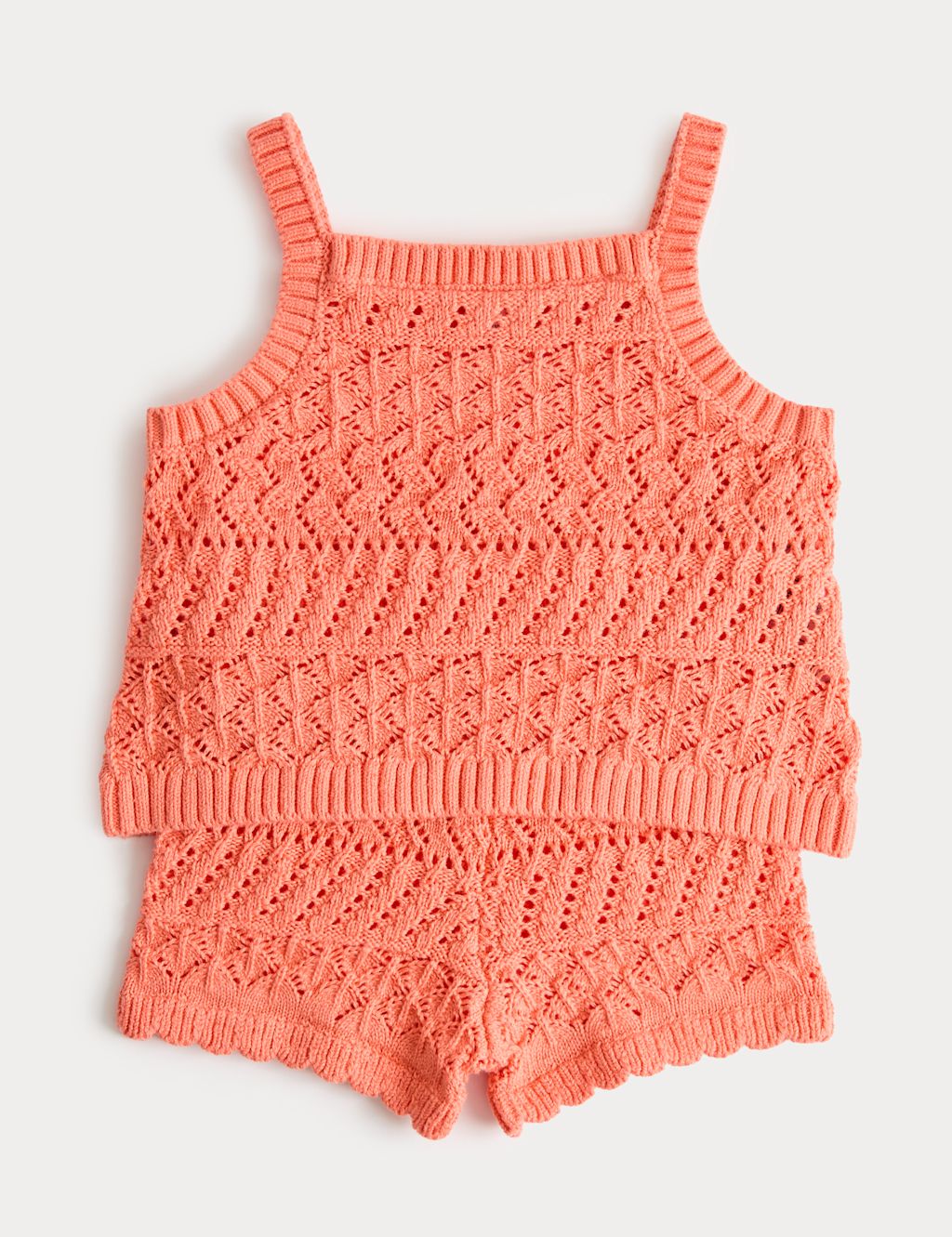 M&S 2 Piece Pure Cotton Crochet Outfit (0-5 Yrs) - 0-3 Months - Orange, Orange