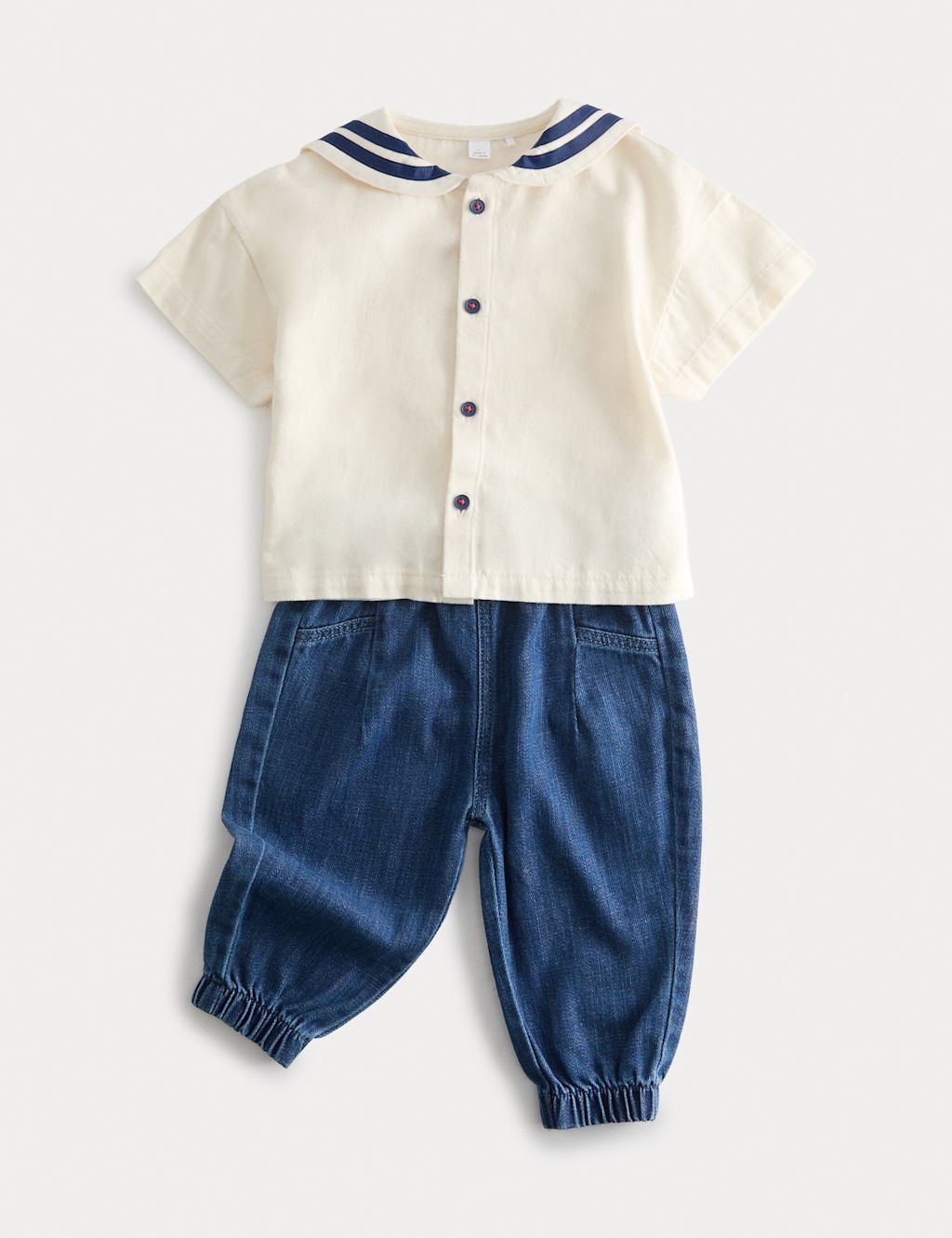 M&S 2 Piece Sailor Shirt Outfit (0-3 Yrs) - 12-18 Months - White Mix, White Mix