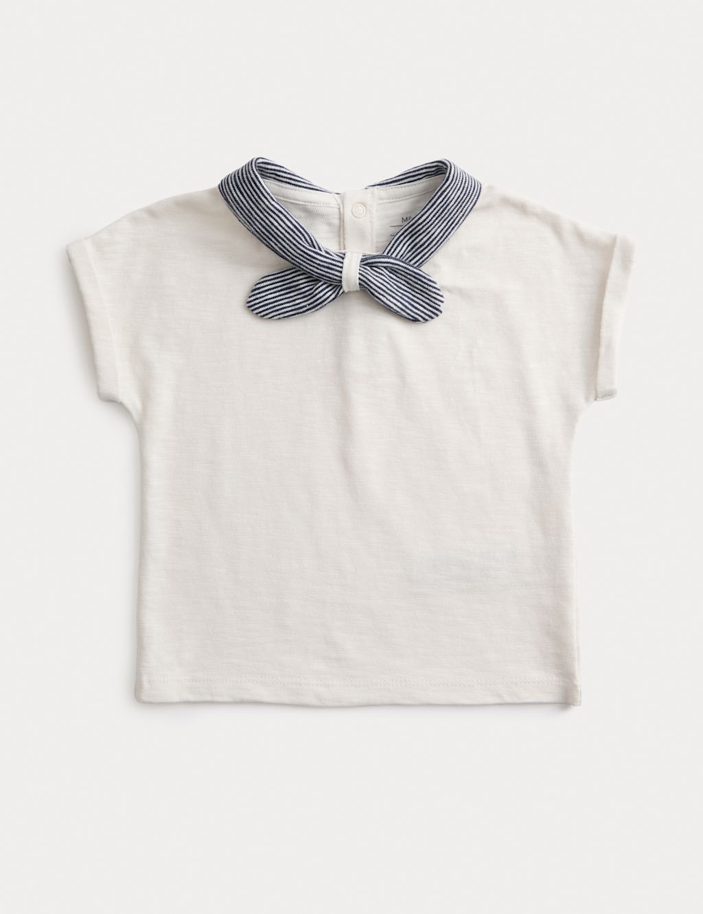 M&S Pure Cotton Tie Neck T-Shirt (0 Mths-3 Yrs) - 3-6 Months - White Mix, White Mix