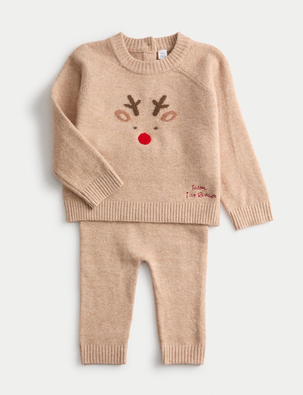 M&S 2pc Christmas Reindeer Knitted Outfit (0-3 Yrs) - 18-24 - Brown, Brown