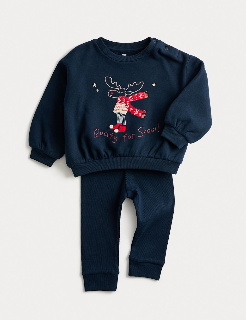 M&S 2pc Reindeer Sweatshirt Outfit (0-3 Yrs) - 9-12M - Navy, Navy