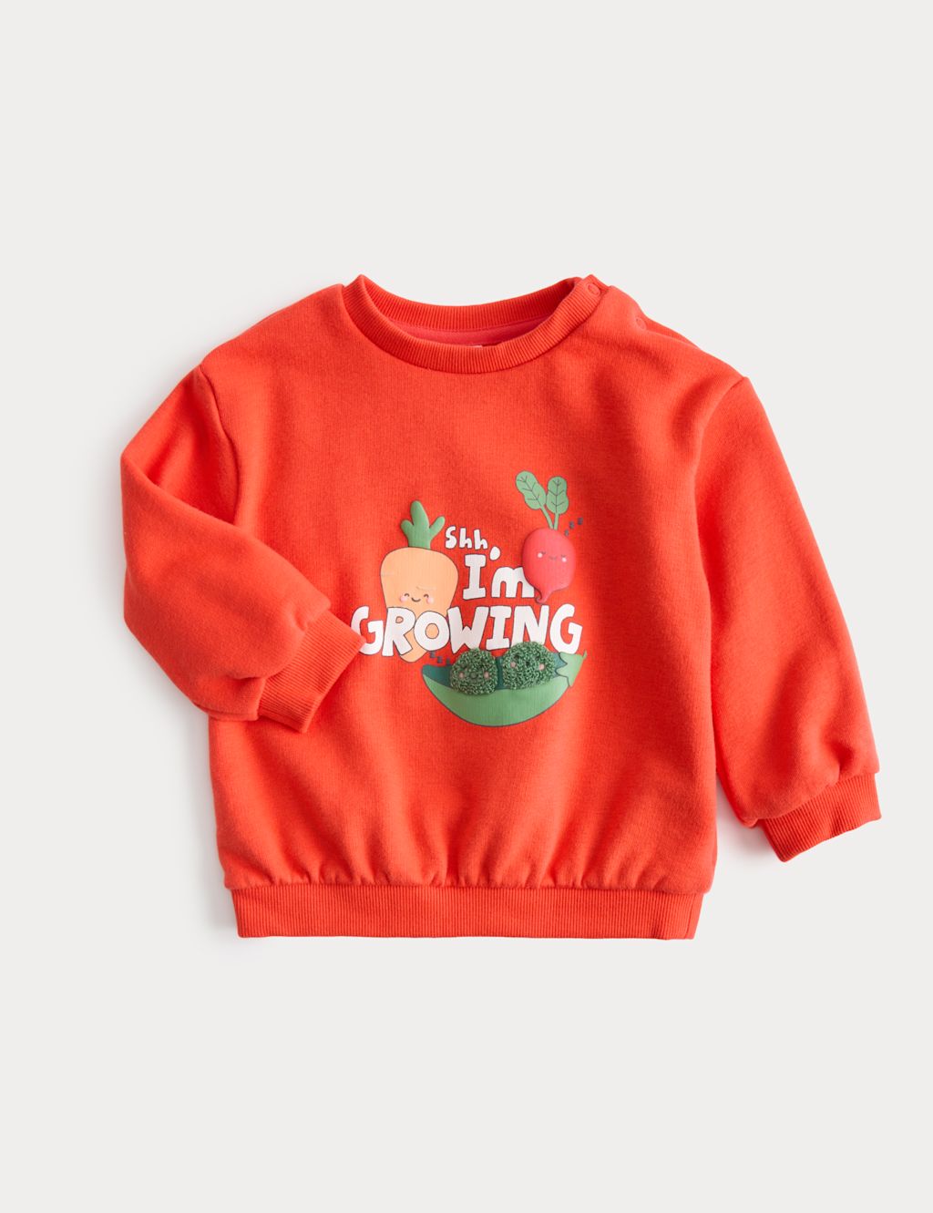 M&S Cotton Rich I Am Growing Sweatshirt (0-5 Yrs) - 0-3 Months - Red, Red