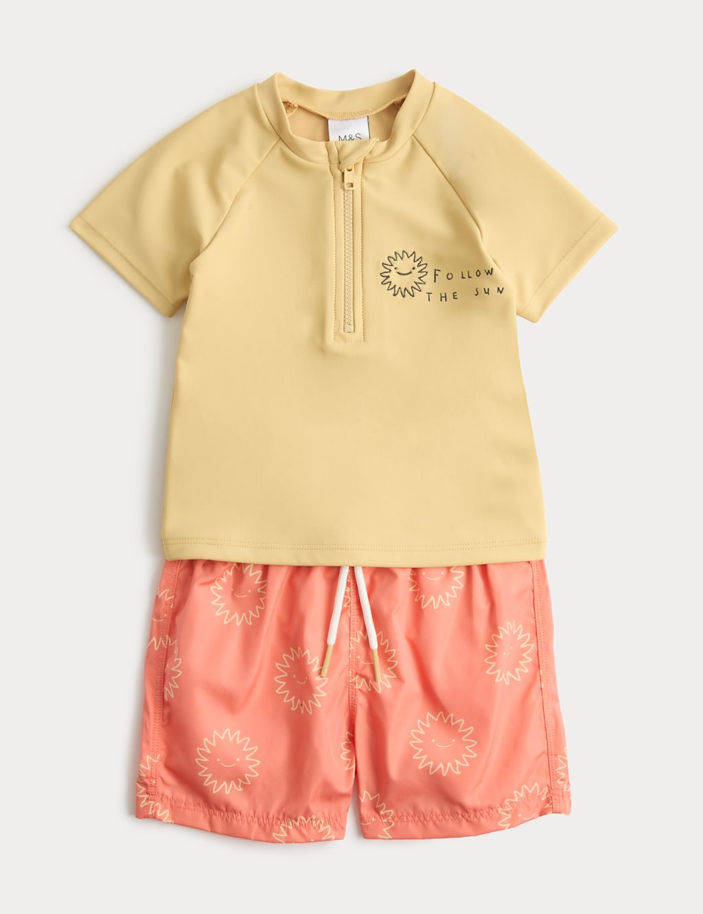 M&S Follow The Sun Rash Vest & Swim Shorts (0-5 Yrs) - 0-3 Months - Yellow, Yellow
