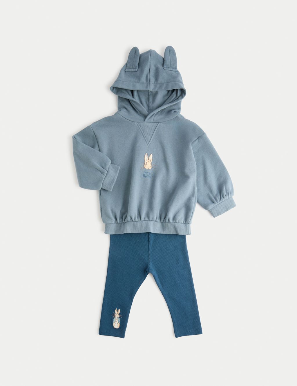 M&S 2pc Cotton Rich Peter Rabbit™ Hoodie Outfit (0-3 Yrs) - 0-3 M - Blue, Blue