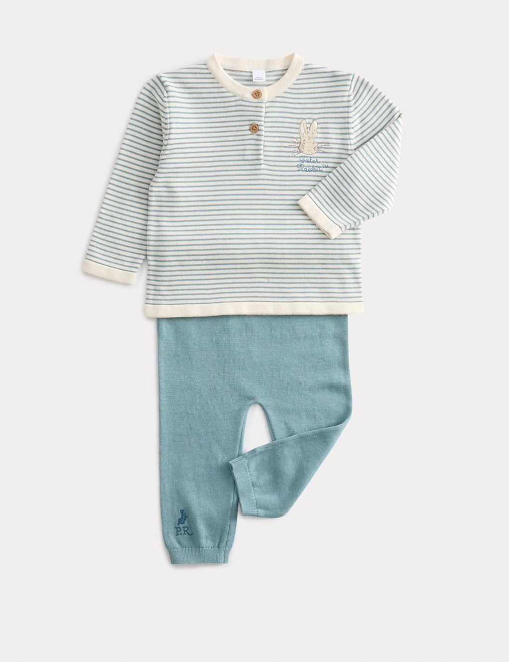 M&S 2pc Pure Cotton Peter Rabbit™ Outfit (0-3 Yrs) - 3-6 M - Blue Mix, Blue Mix