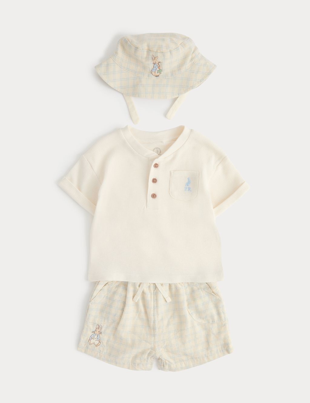 M&S 3 Piece Cotton Rich Peter Rabbit &trade; Shorts Outfit (0-3 Yrs) - 0-3 Months - Cream Mix, Cream Mix