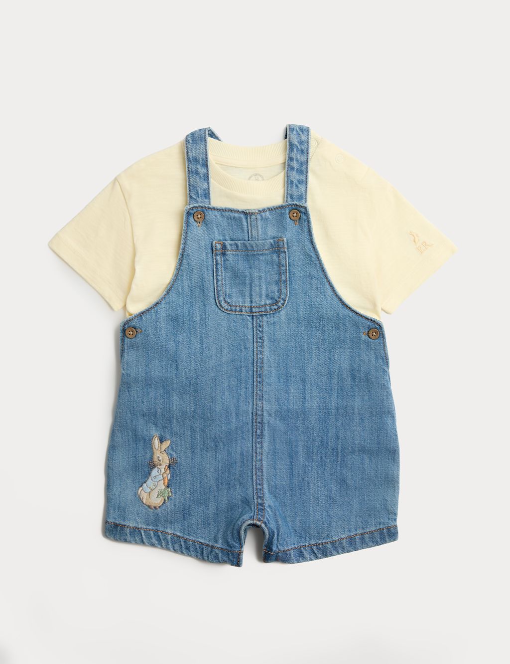 M&S 2 Piece Denim Peter Rabbit&trade; Bibshort Outfit (0-3 Yrs) - 0-3 Months - Blue Mix, Blue Mix