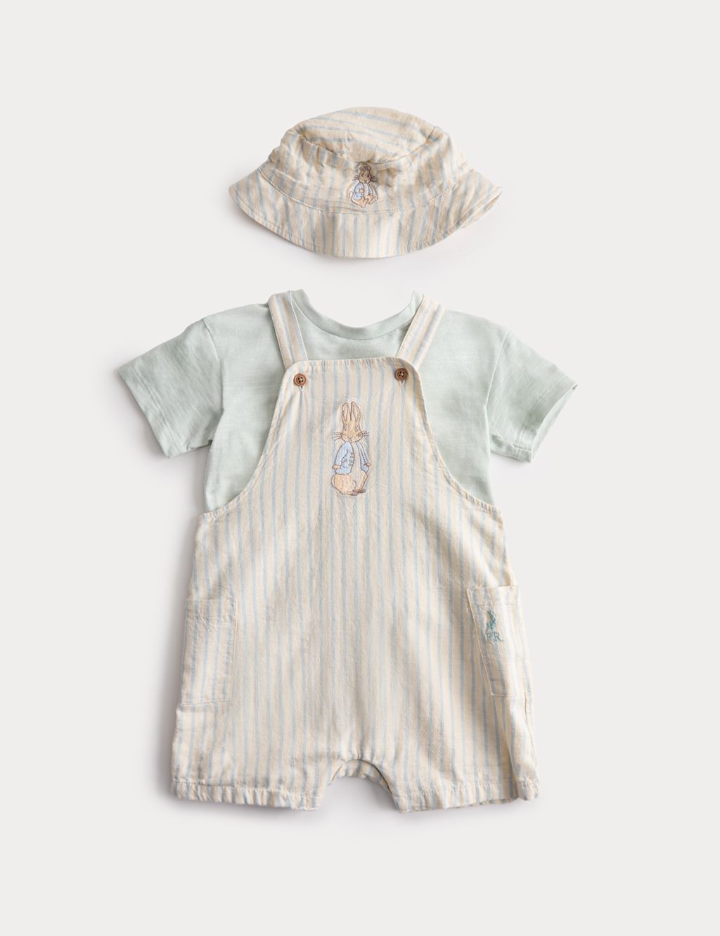 M&S 3 Piece Peter Rabbit&trade; Stripe Bibshort Outfit (0-3 Yrs) - 18-24 Months - Blue Mix, Blue Mix