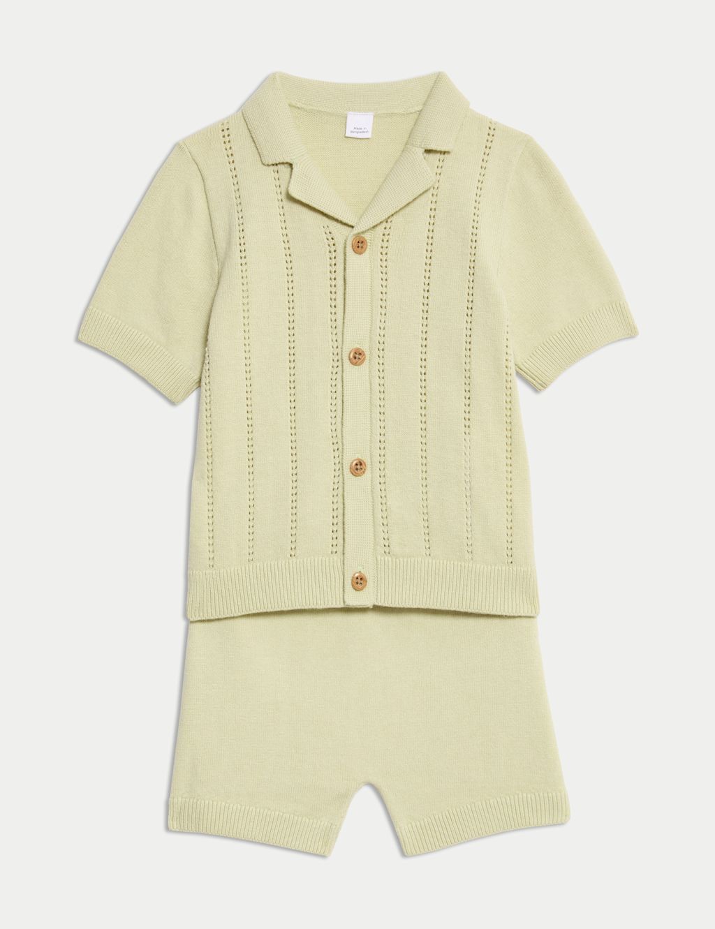 M&S 2pc Pure Cotton Knitted Outfit (0-3 Yrs) - 12-18 - Green, Green