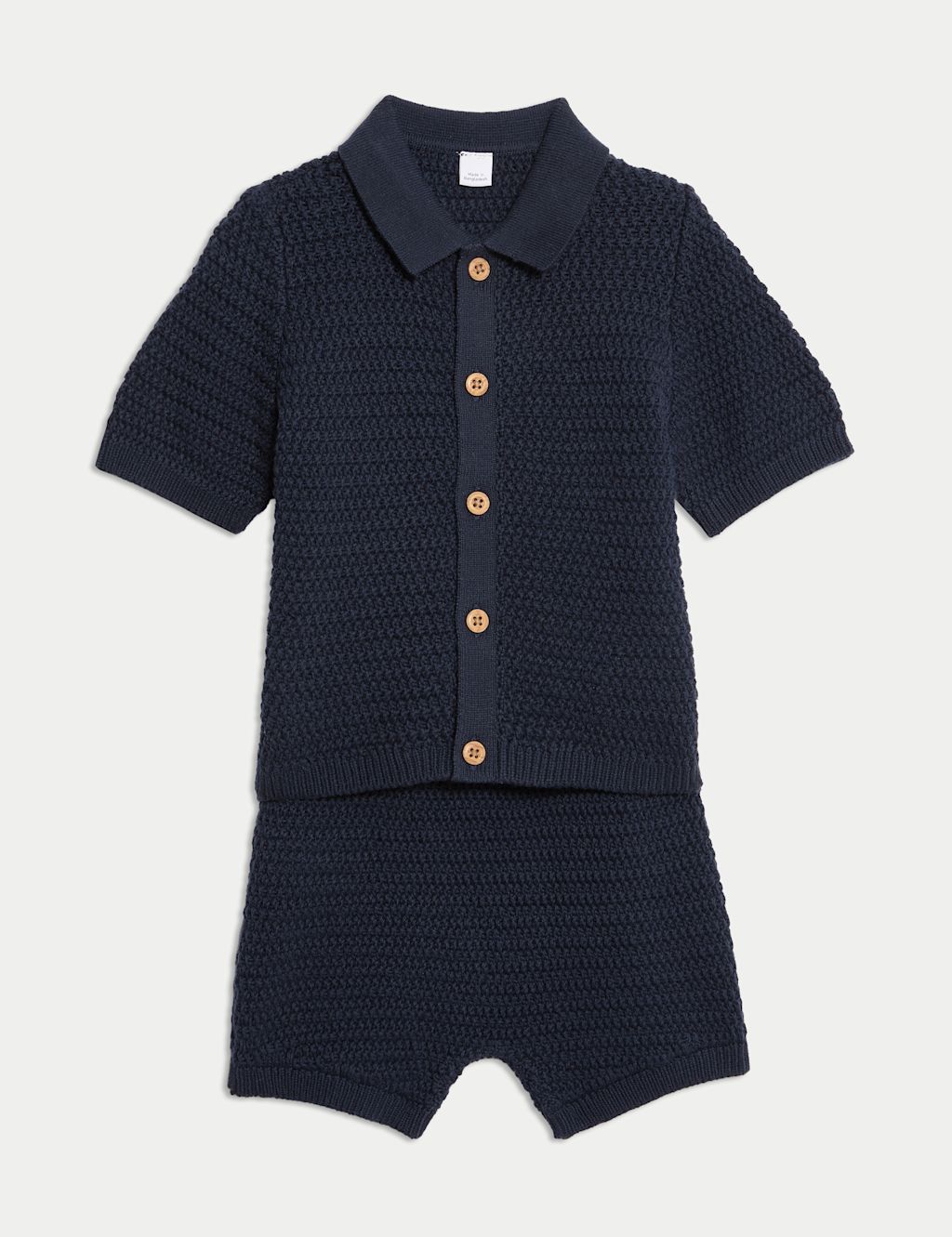 M&S 2pc Knitted Shirt And Shorts Outfit (0-3 Yrs) - 12-18 - Navy, Navy