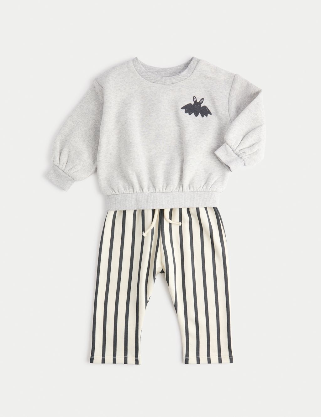 M&S 2pc Cotton Rich Too Cute To Spook Jersey Outfit (0 Mths-6 Yrs) - 0-3 M - Grey, Grey