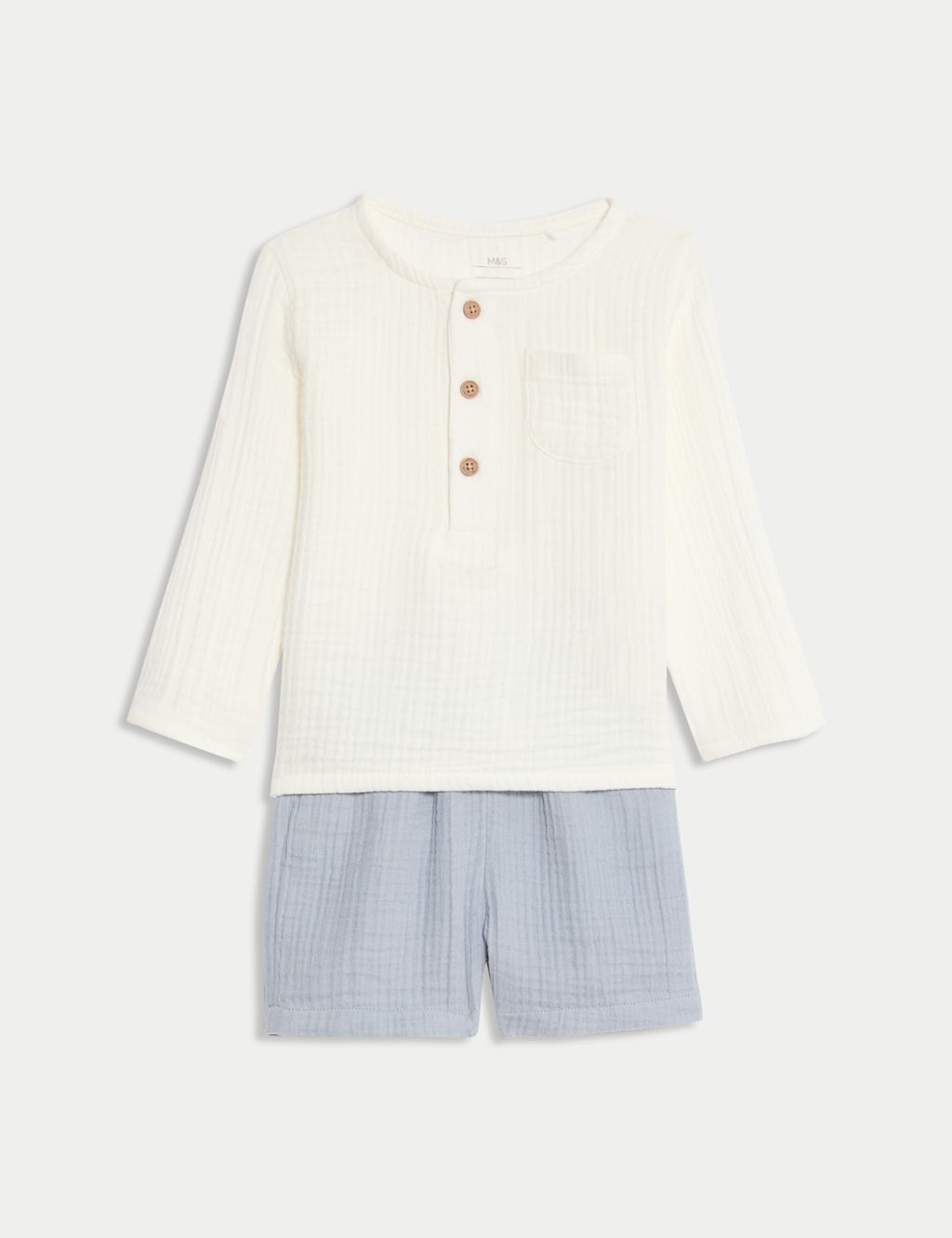 M&S 2pc Pure Cotton Top & Shorts Outfit (0-3 Yrs) - 12-18 - Cream Mix, Cream Mix